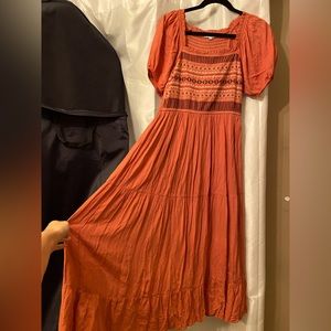 Baltic Born Puffed Sleeve Embroidered Maxi Dress Size Small